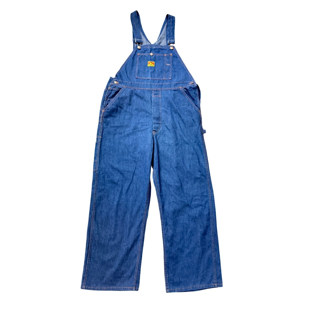 Vintage 50-60s Ben Davis Union Made Denim Overalls Blue Carpenter Bibs Wide Leg